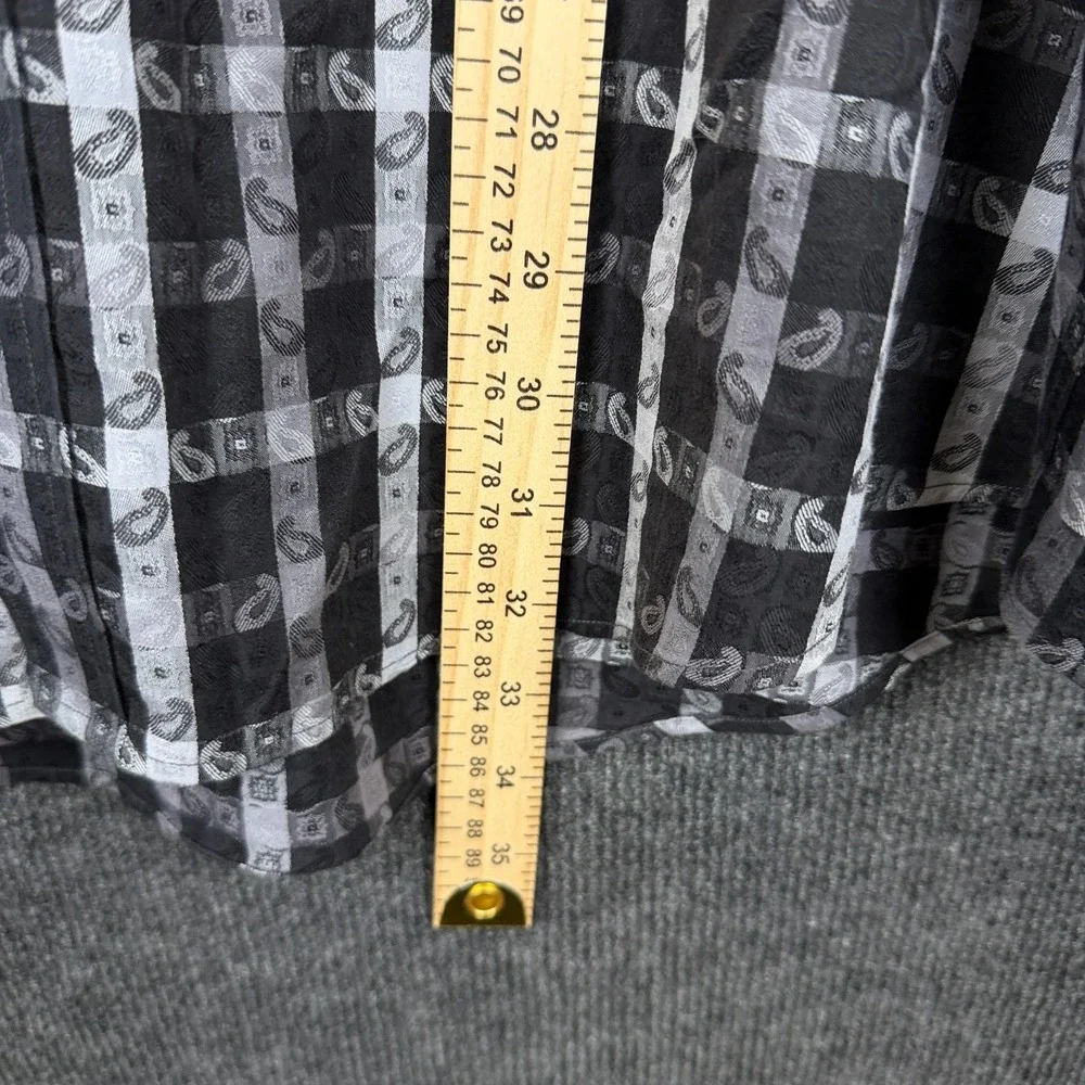 Bugatchi Uomo Shirt Mens XL Black Paisley Plaid Long Sleeve Button Up Stretch